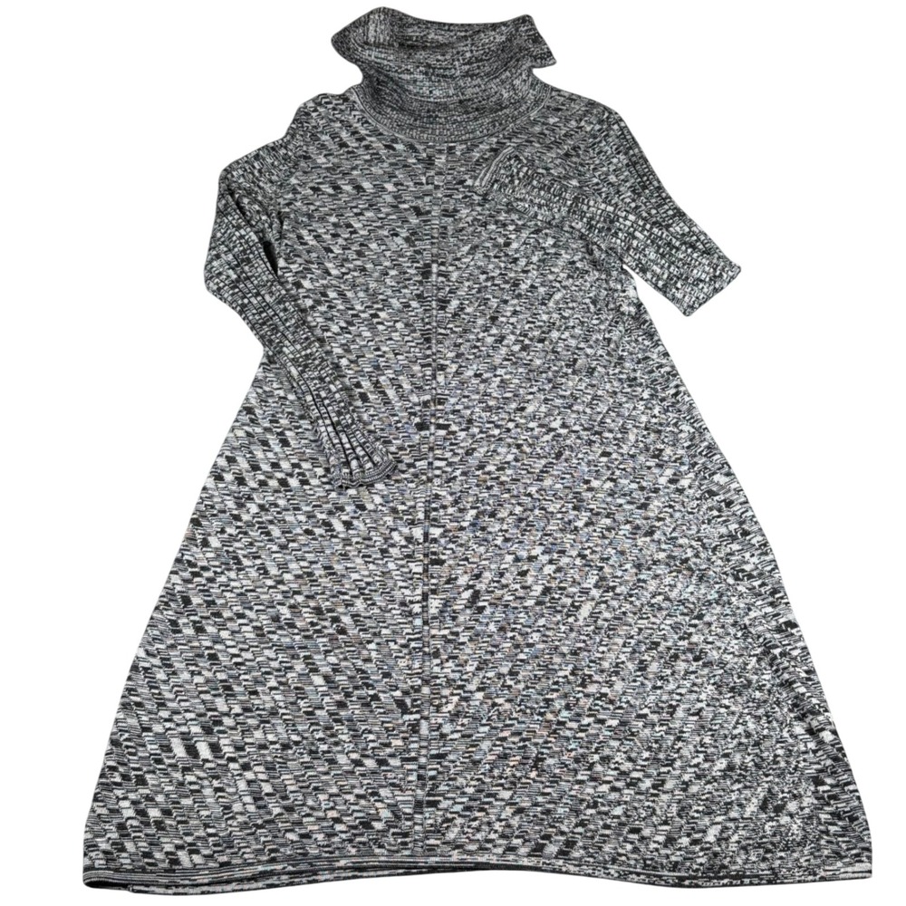 Dana Buchman Medium Black Gray Sweater Dress Womens Turtle Neck Long Sleeve Knit